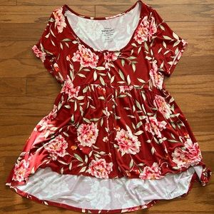 Torrid Red Floral Empire Waist Super Soft Knit Top